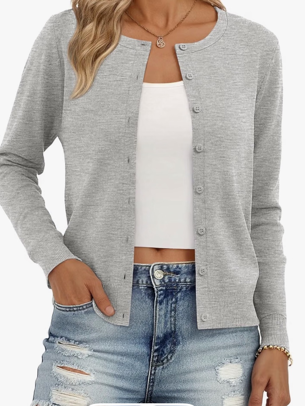 Trendy Queen Classic Gray Knit Button-Up Cardigan